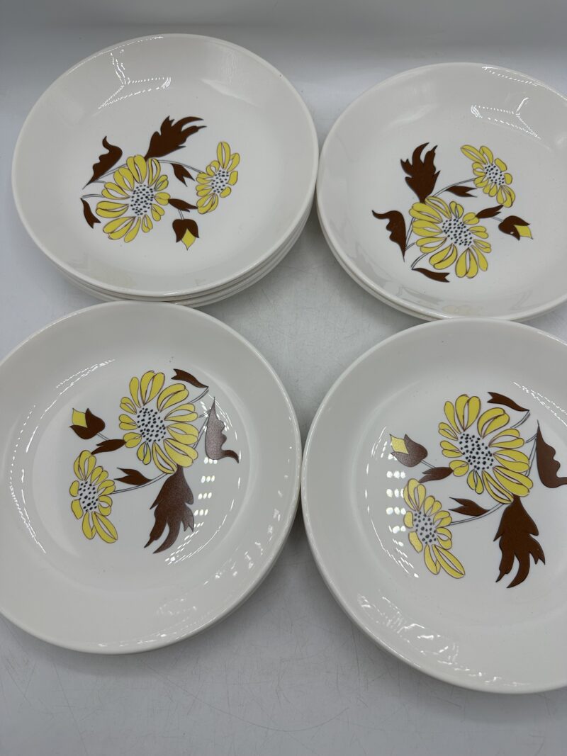 Ensemble 11 assiettes creuses Sovirel France vintage fleurs jaunes – Image 8