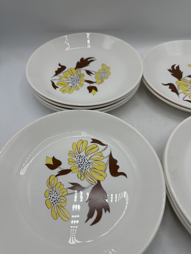 Ensemble 11 assiettes creuses Sovirel France vintage fleurs jaunes – Image 9