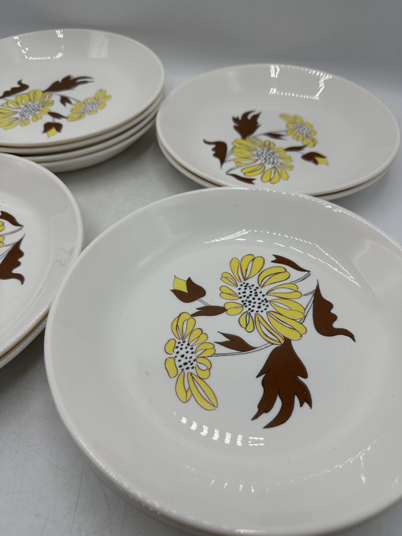 Ensemble 11 assiettes creuses Sovirel France vintage fleurs jaunes – Image 10