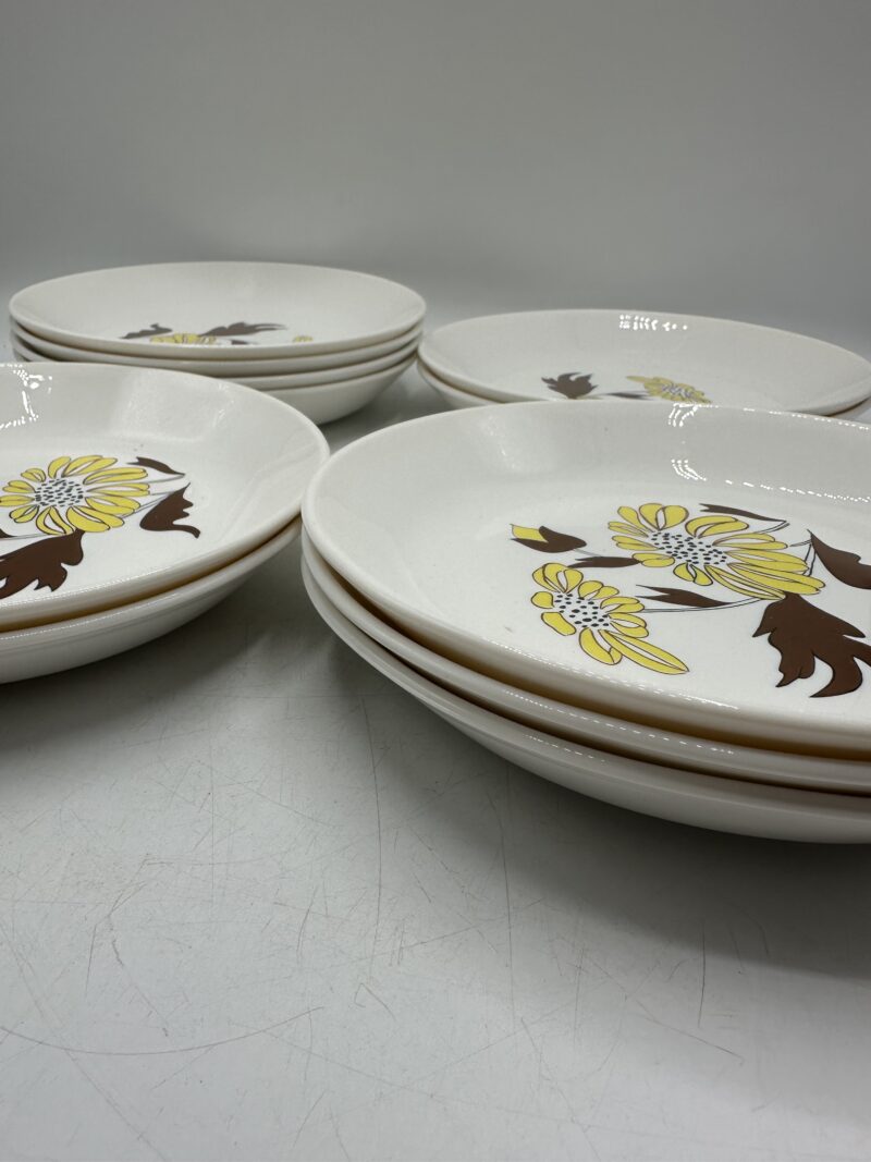 Ensemble 11 assiettes creuses Sovirel France vintage fleurs jaunes – Image 11