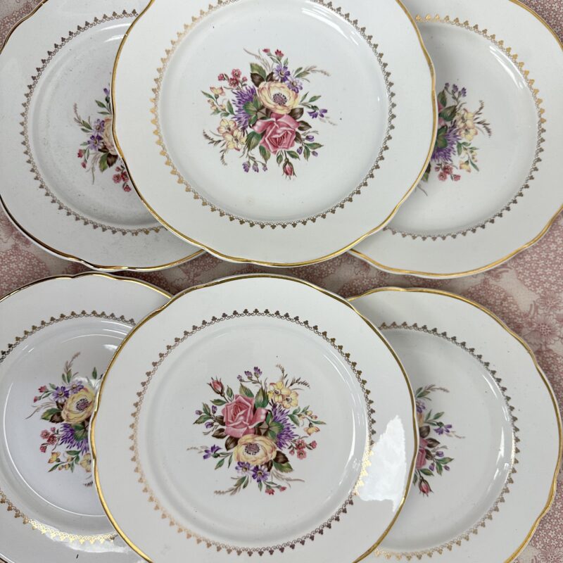 Lot de 6 assiettes fleuries Lunéville