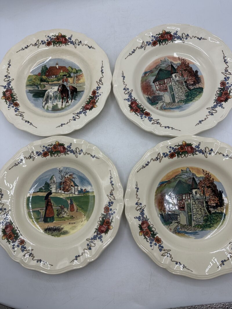 Lot de 4 assiettes creuses Obernai Sarreguemines décor signé H. Loux  – Image 2