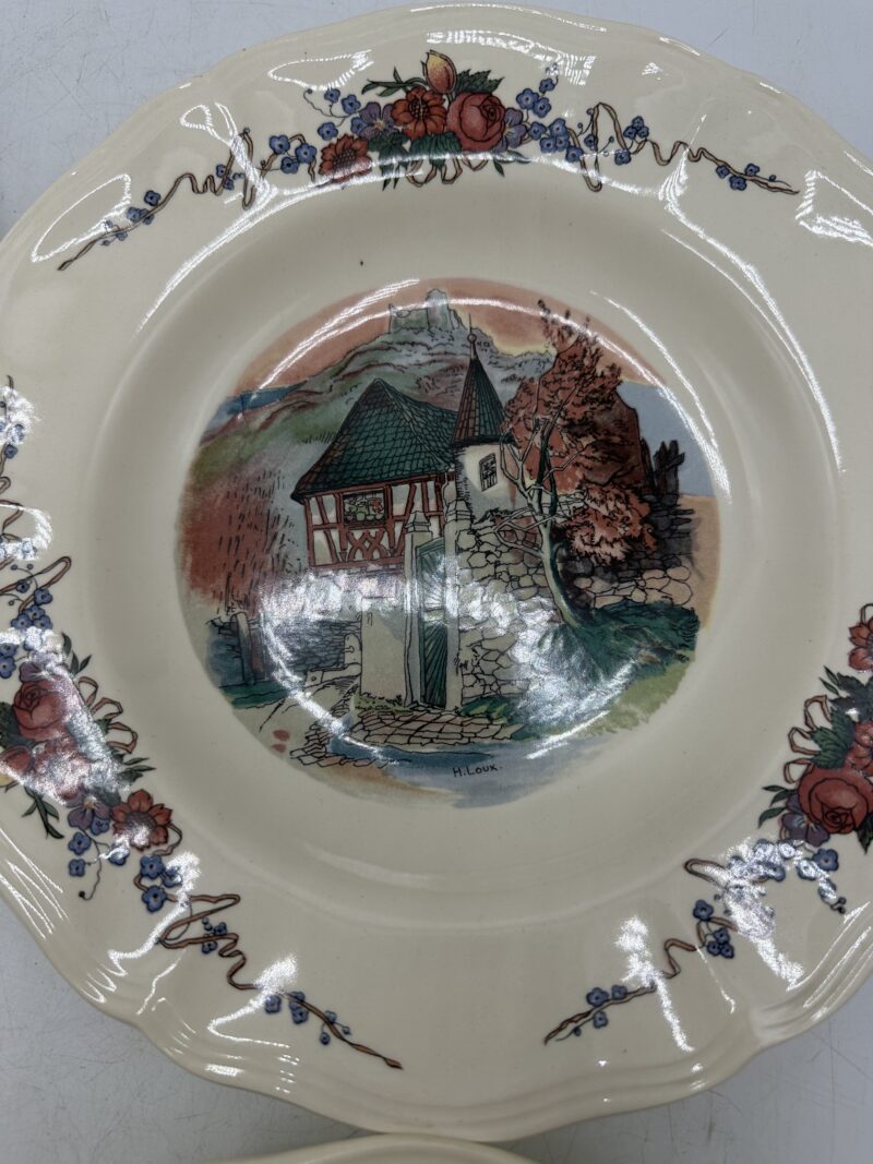 Lot de 4 assiettes creuses Obernai Sarreguemines décor signé H. Loux  – Image 4