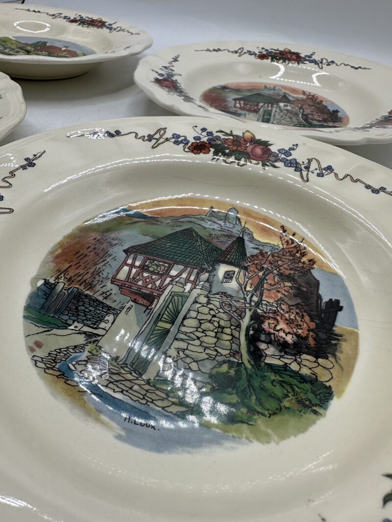 Lot de 4 assiettes creuses Obernai Sarreguemines décor signé H. Loux  – Image 10