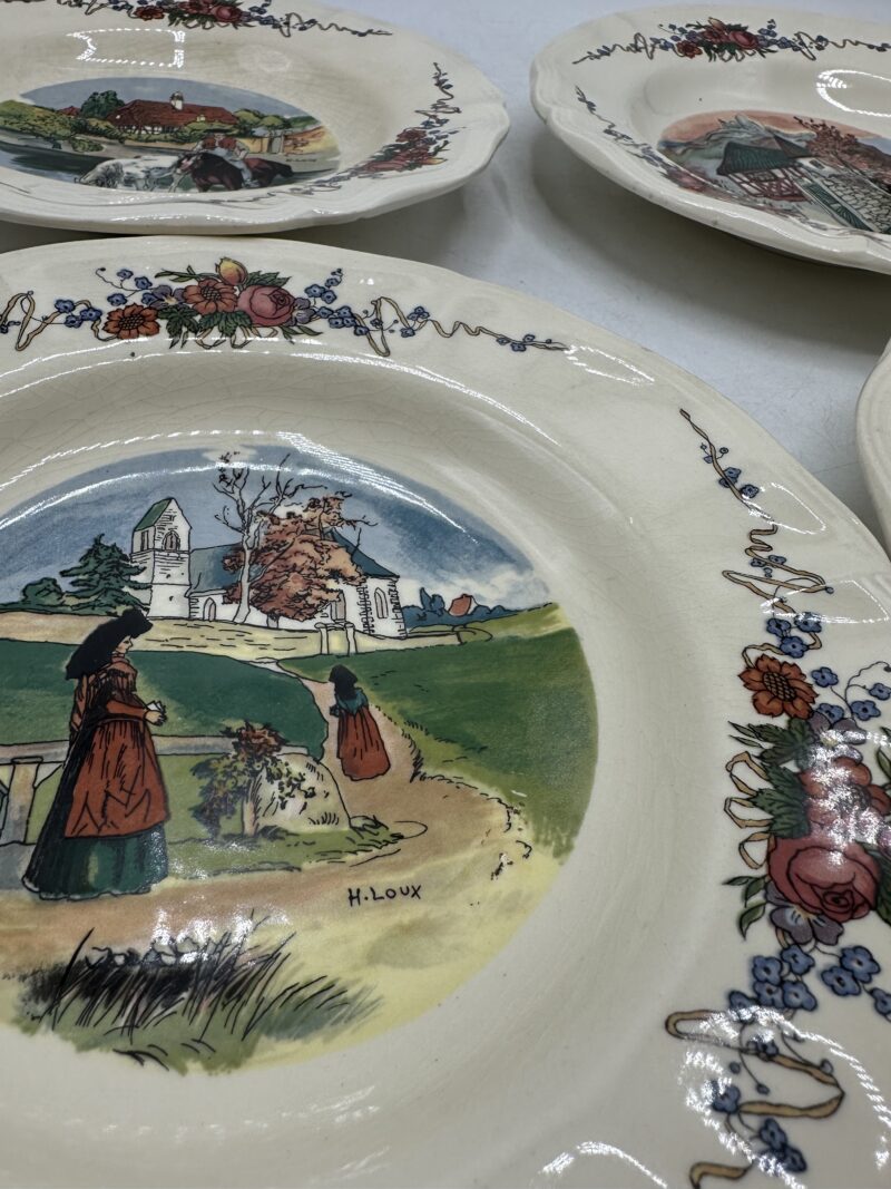Lot de 4 assiettes creuses Obernai Sarreguemines décor signé H. Loux  – Image 12