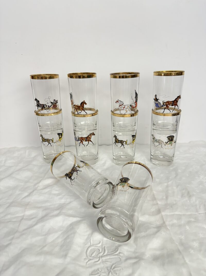 10 verres vintage décor chevaux