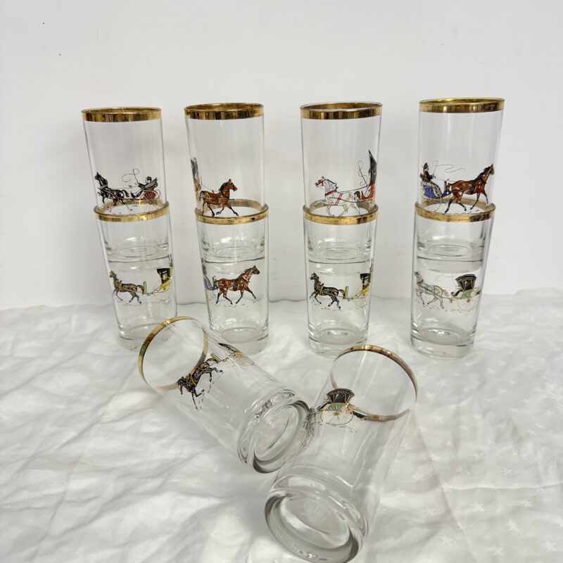 10 verres vintage décor chevaux