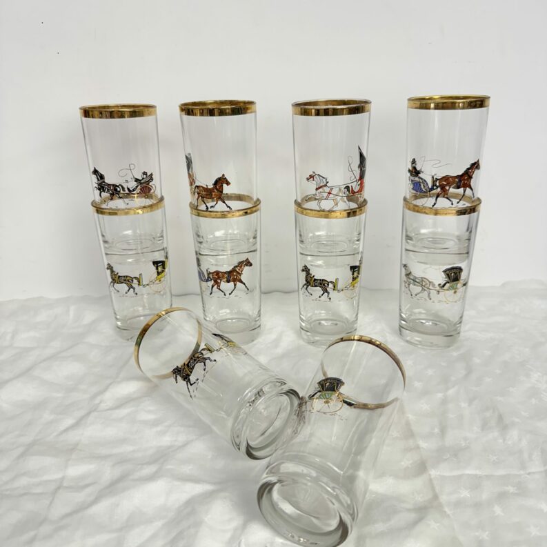 10 verres vintage décor chevaux