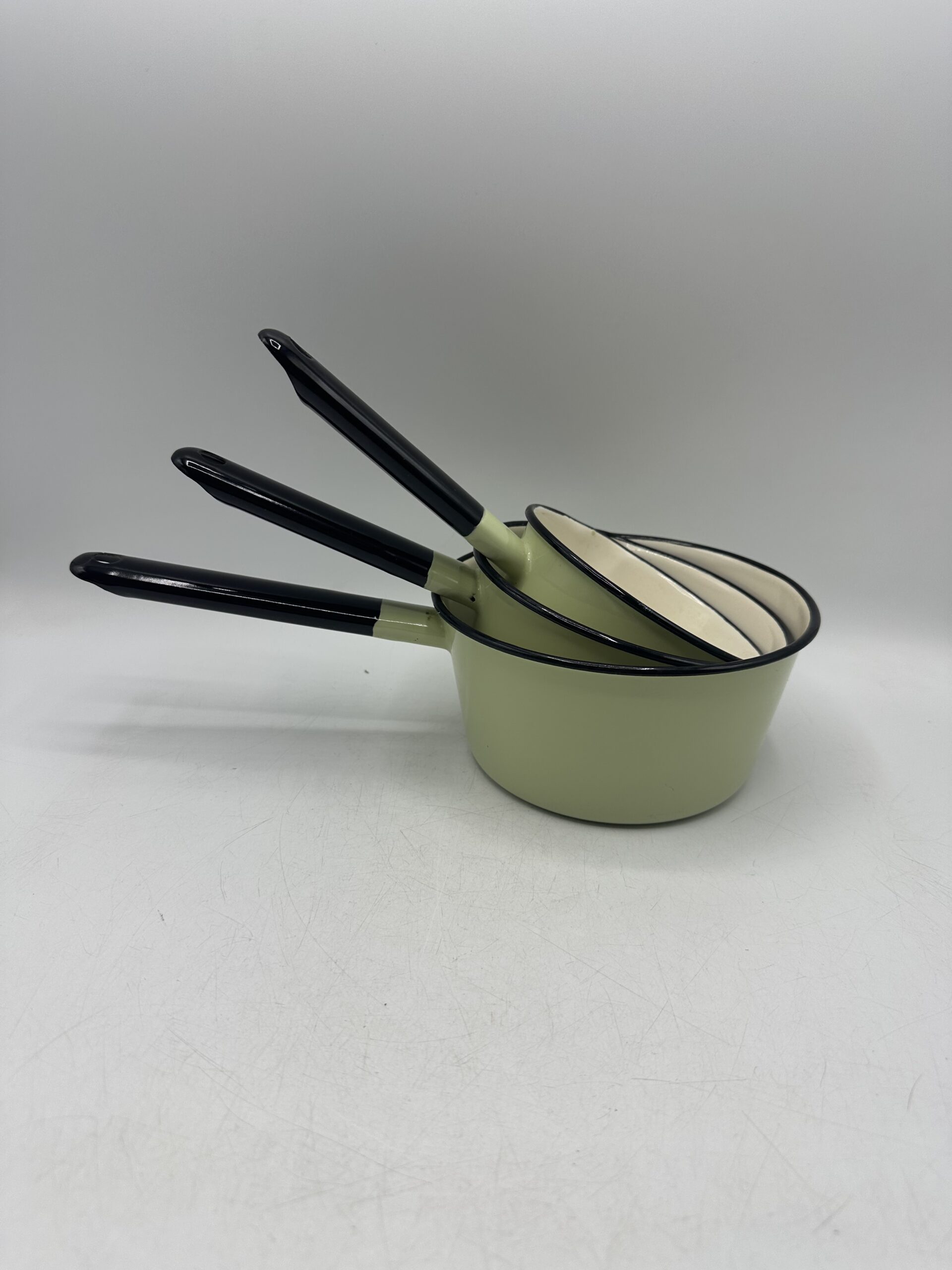 3 casseroles émaillées vert d’eau vintage – Image 2