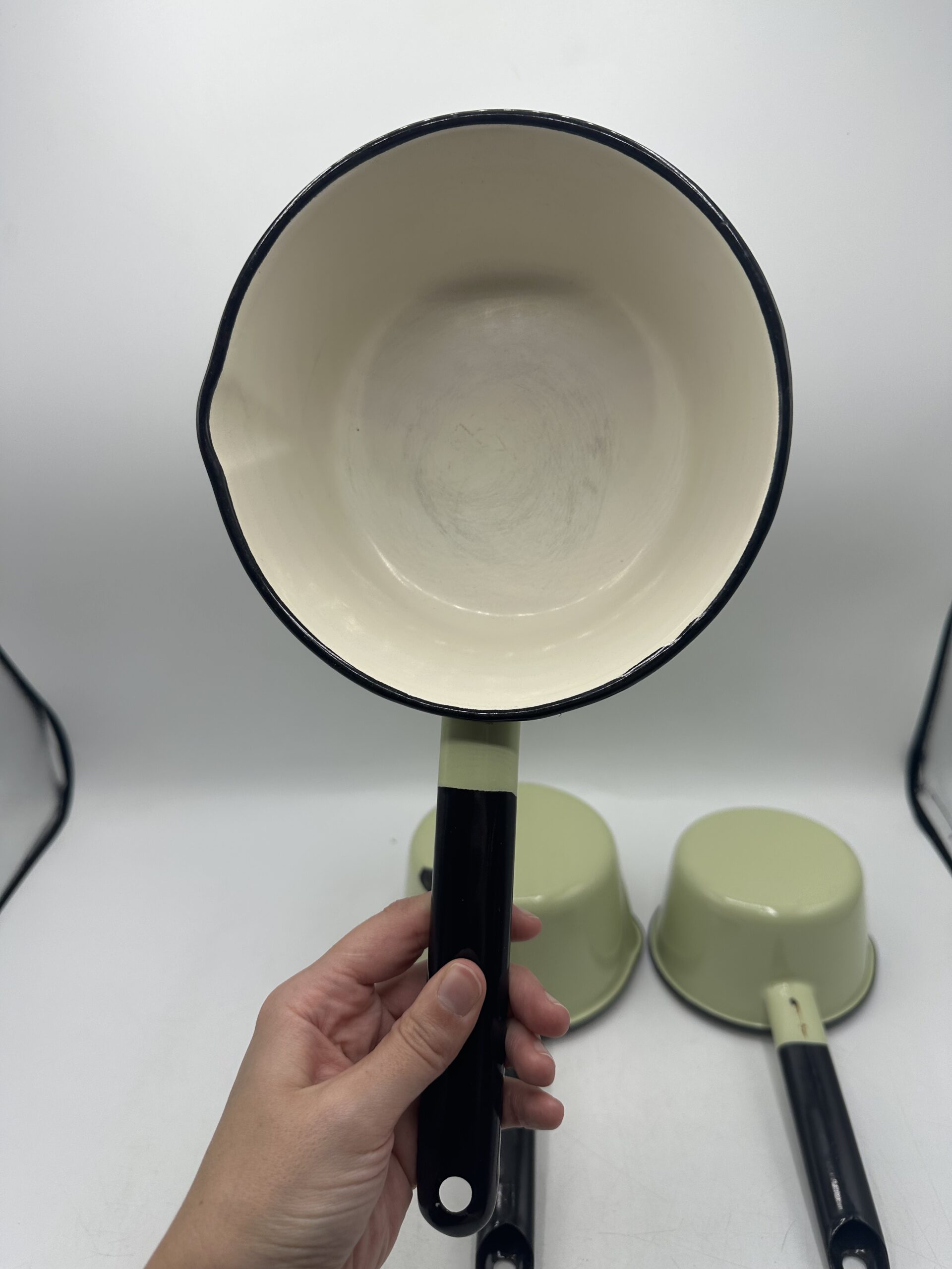 3 casseroles émaillées vert d’eau vintage – Image 6