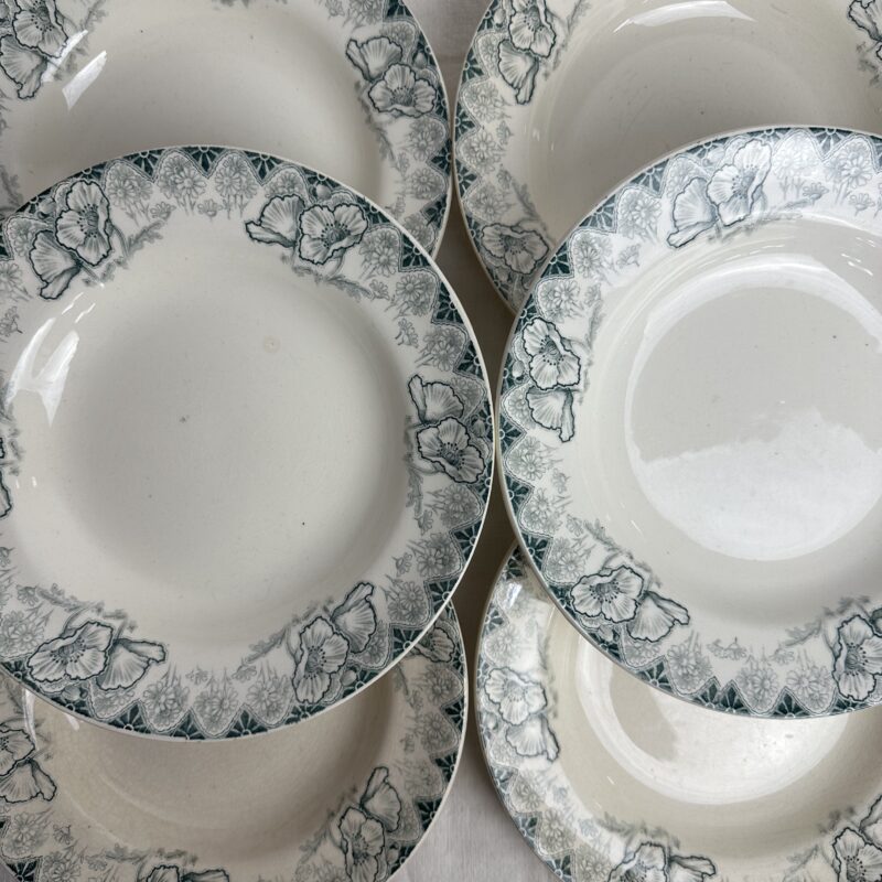 6 assiettes creuses Terre de fer Coquelicots