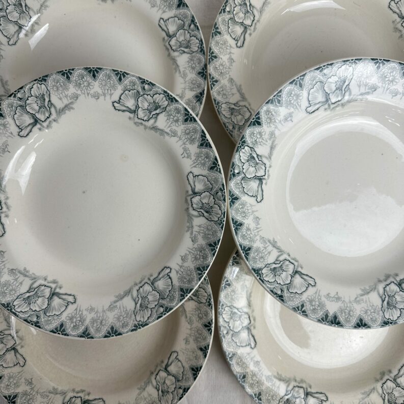 6 assiettes creuses Terre de fer Coquelicots