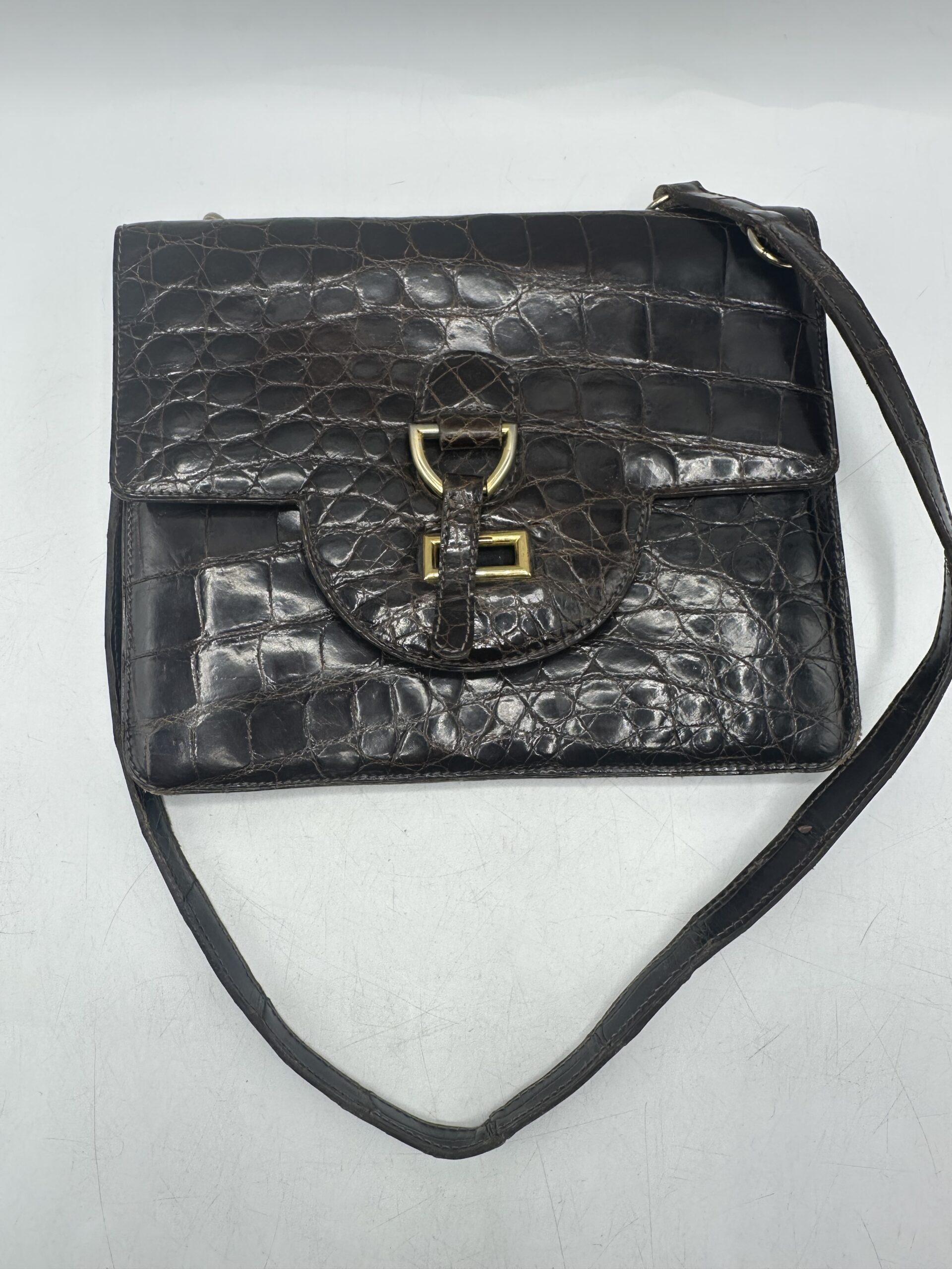 Sac en cuir marron croco – Image 2
