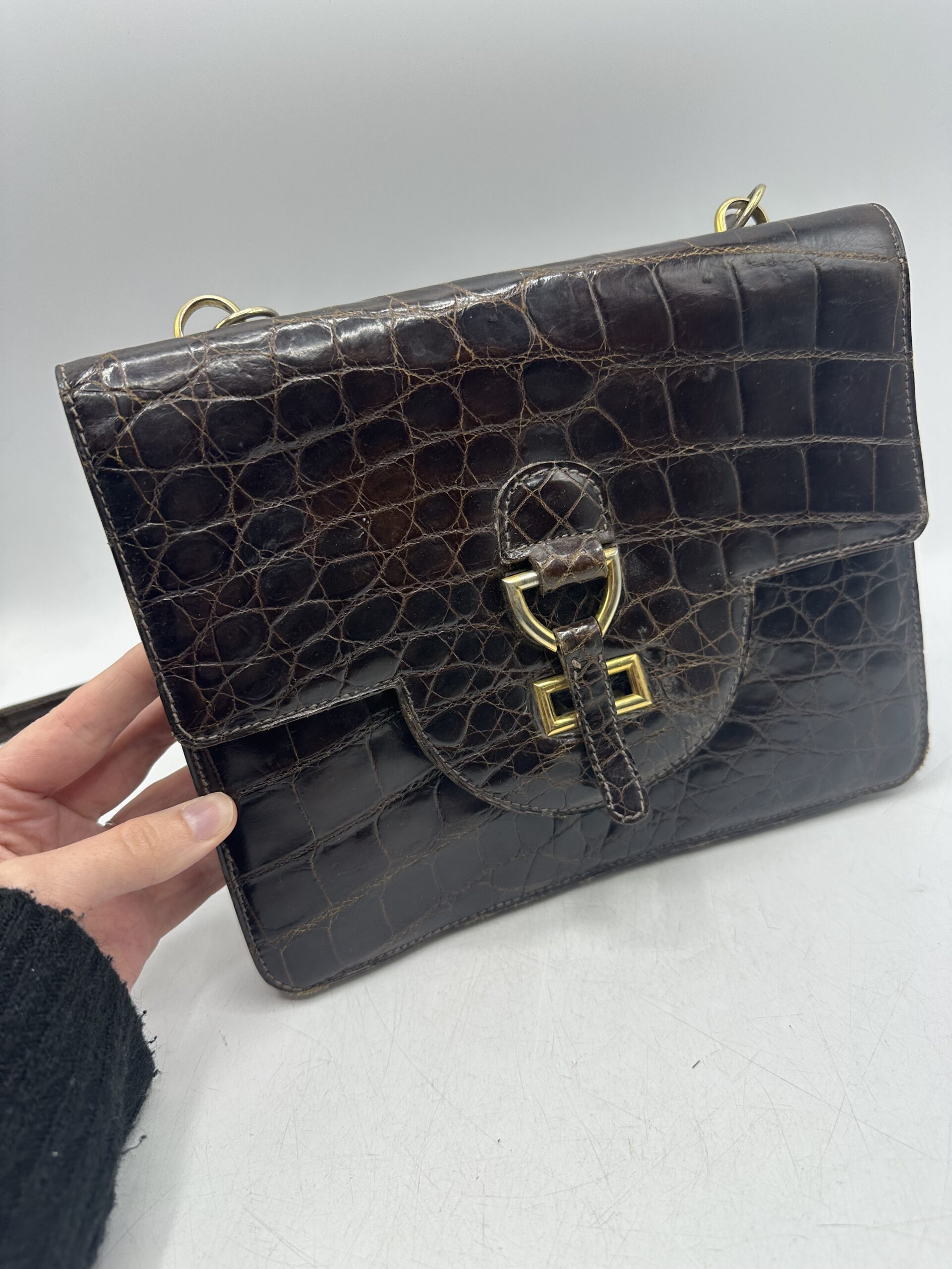 Sac en cuir marron croco – Image 5