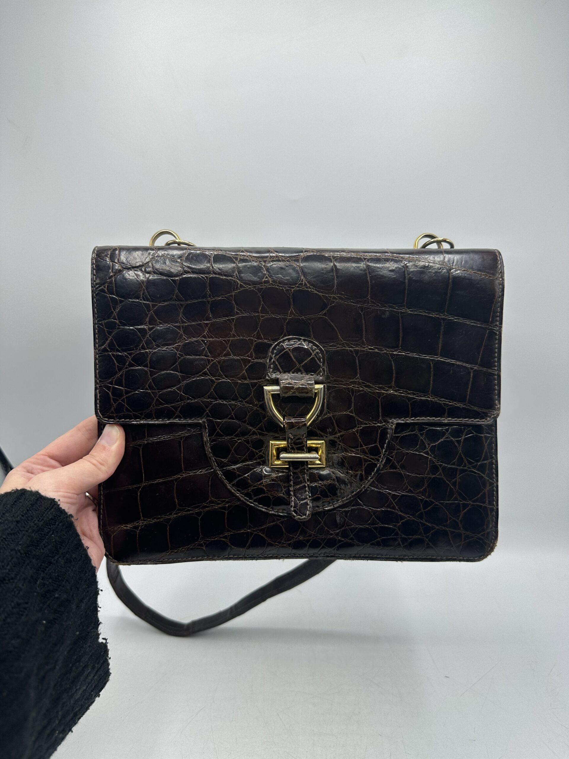 Sac en cuir marron croco – Image 15