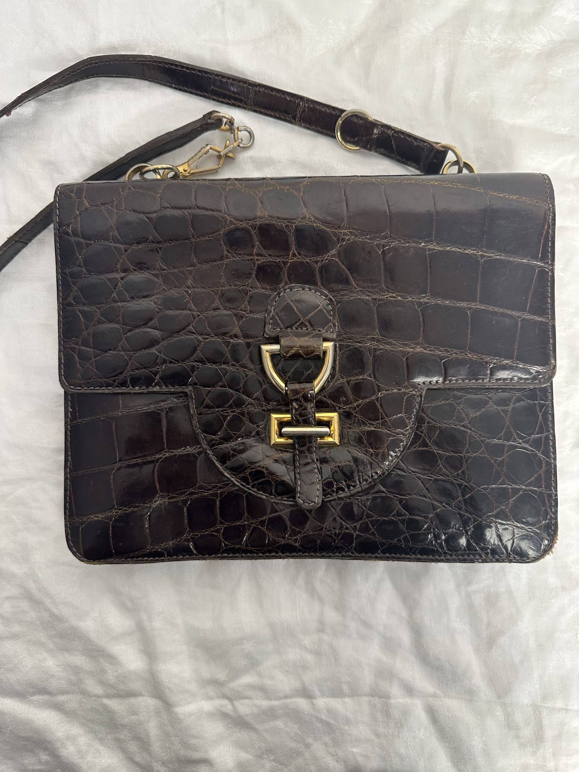 Sac en cuir marron croco