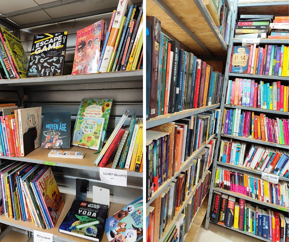 Photos de livres jeunesse, et adolescents présents à la librairie de la ressourcerie histoires sans de venelles, bonnes résolutions réemploi