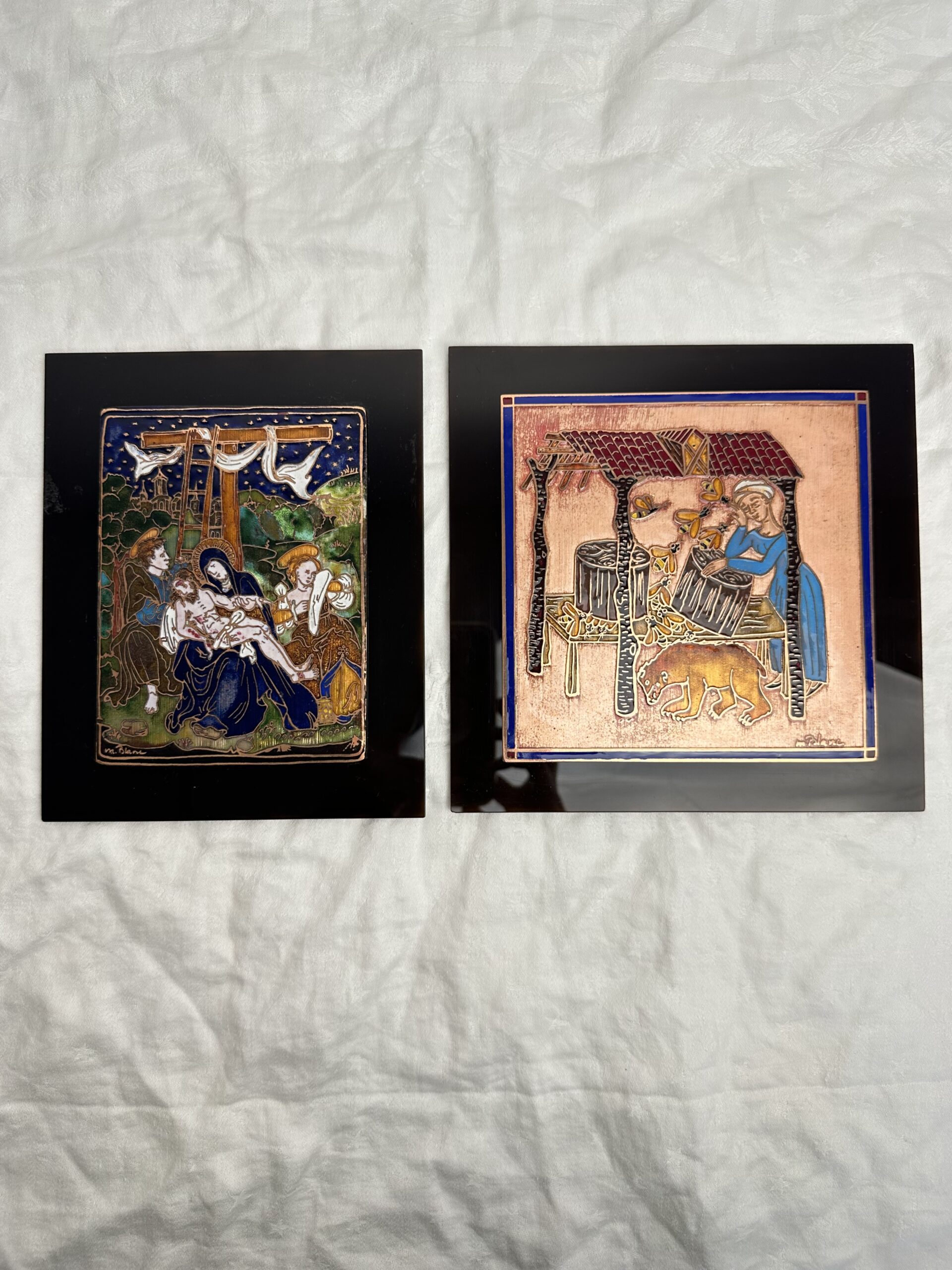 2 plaques émaux sur cuivre Marc Blanc