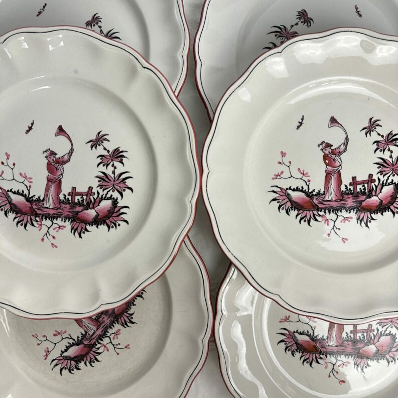 6 assiettes KG Luneville Chinois Louis XV