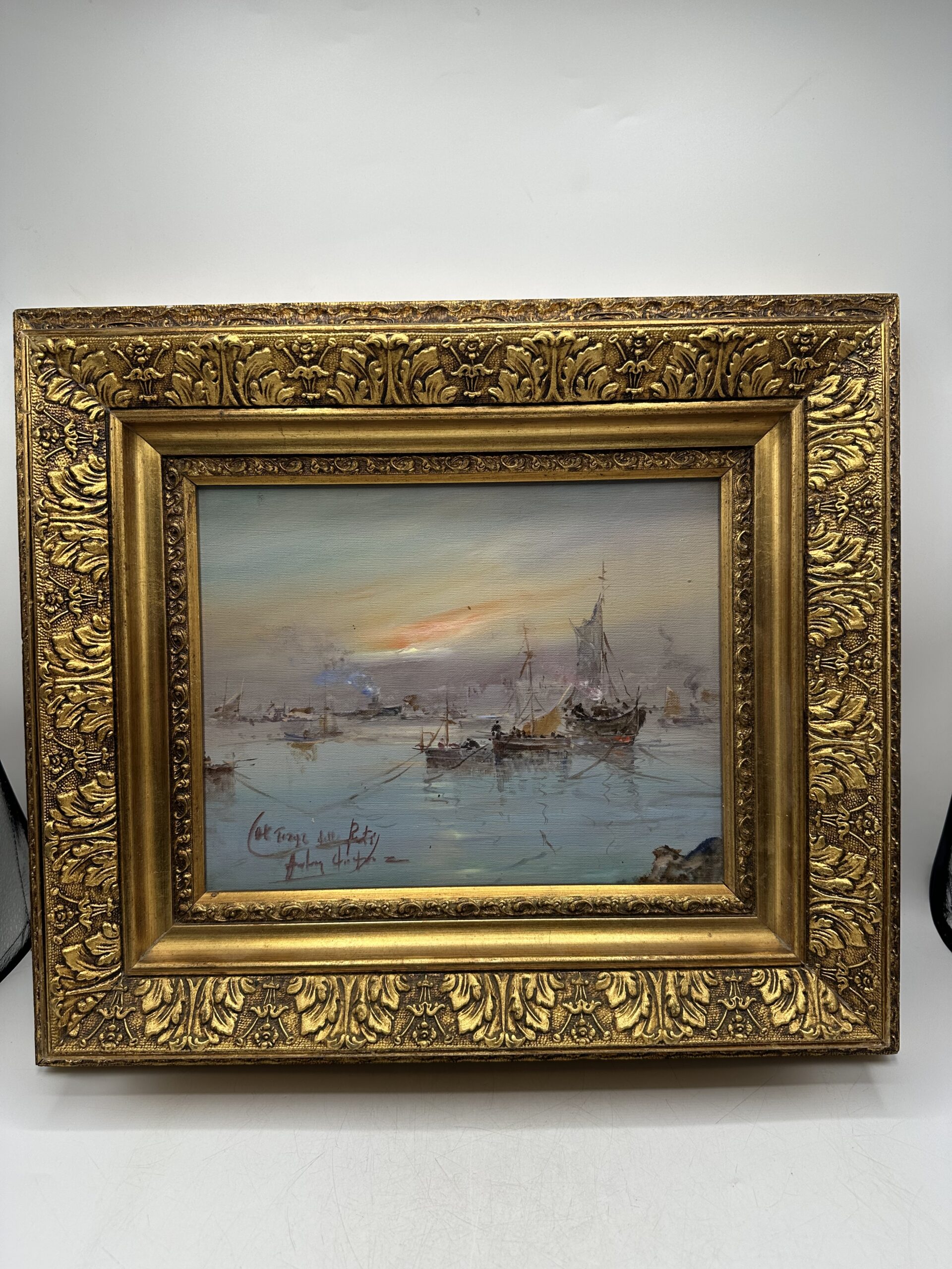 Peinture à l'huile bateaux sur bois – Image 2