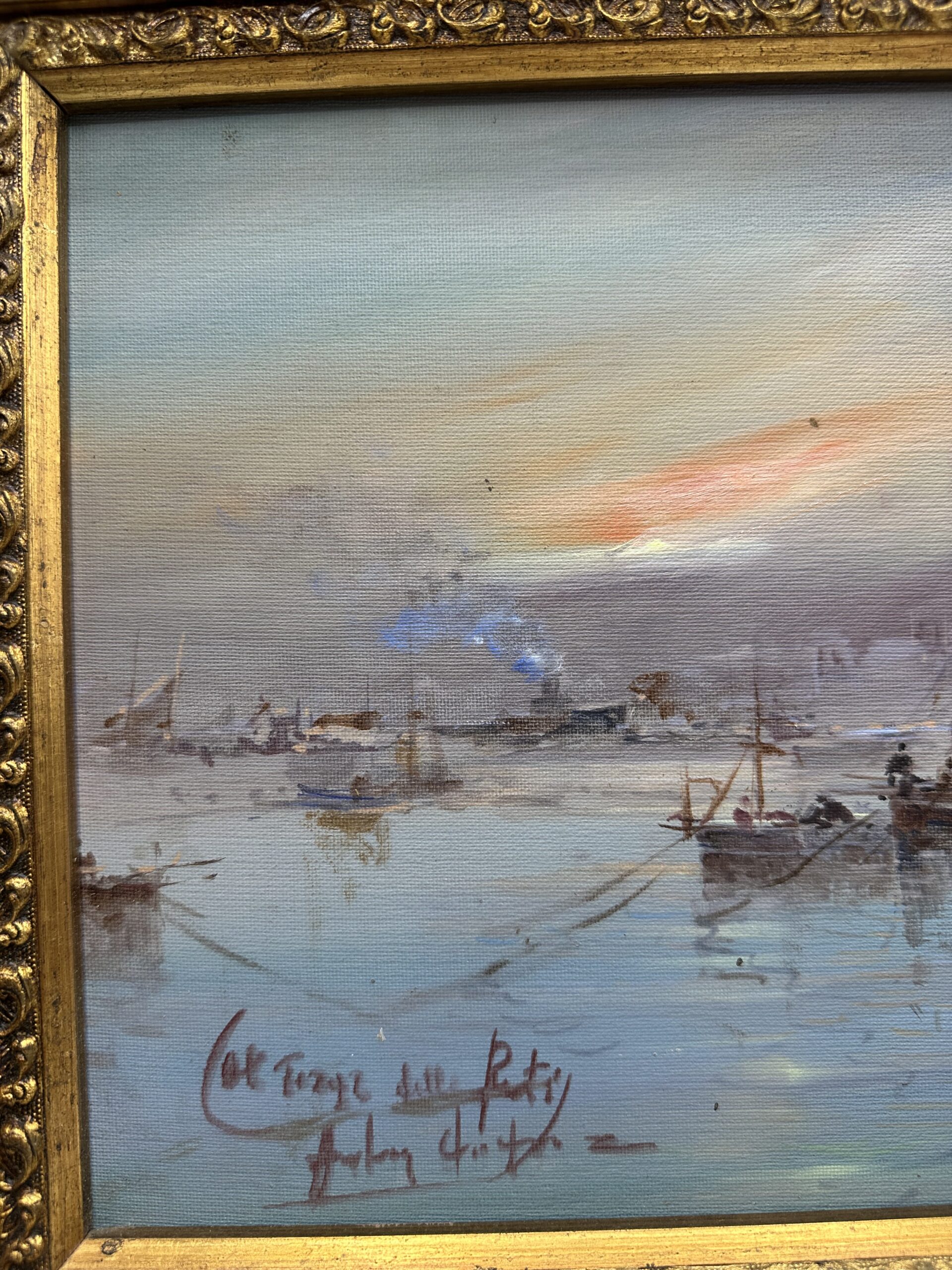 Peinture à l'huile bateaux sur bois – Image 5