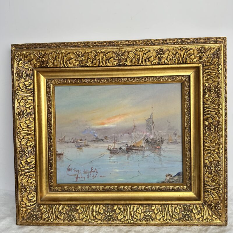 Peinture à l'huile bateaux sur bois