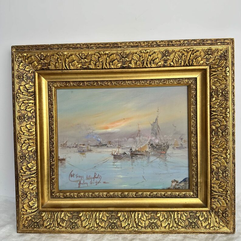 Peinture à l'huile bateaux sur bois