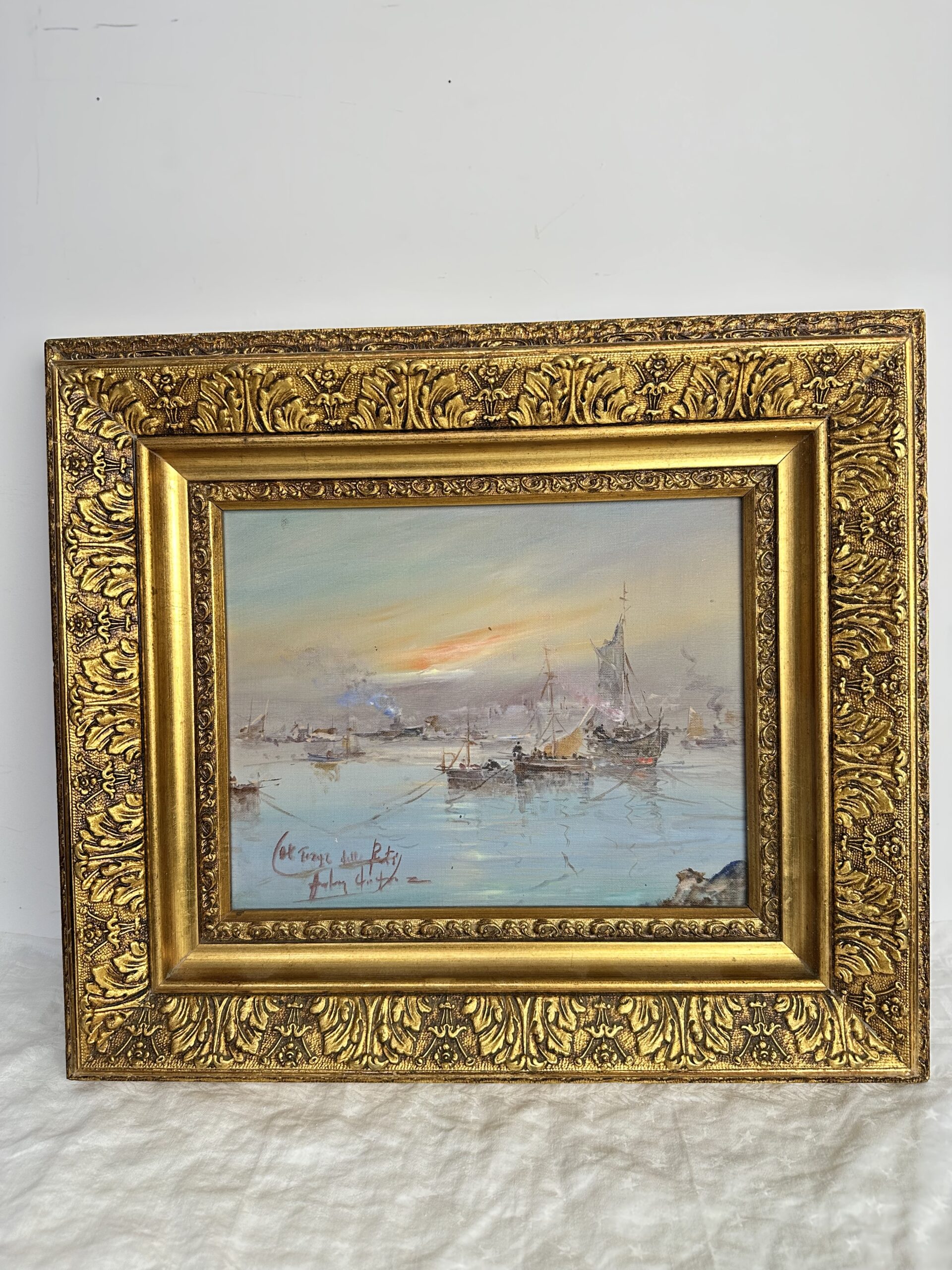 Peinture à l'huile bateaux sur bois