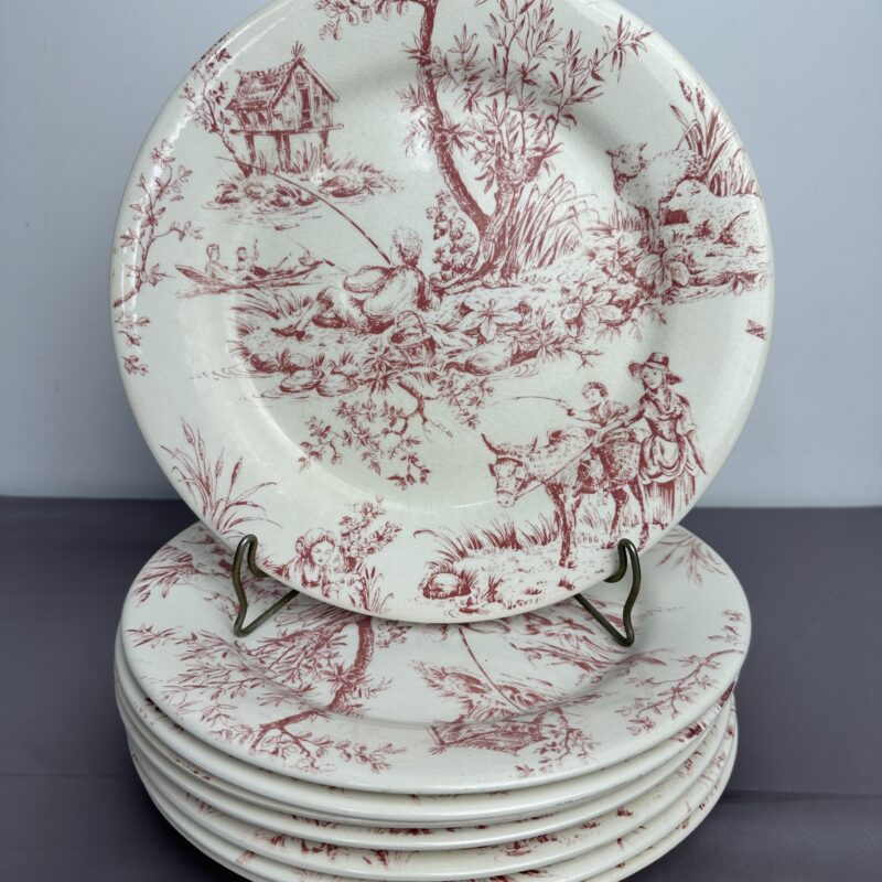 8 assiettes plates Gien Toile de Jouy