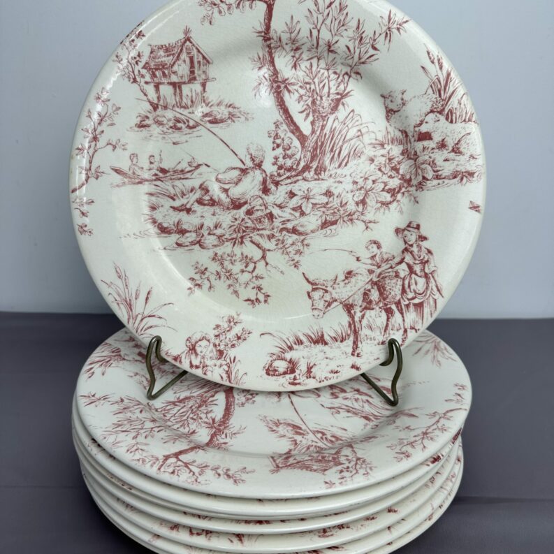 8 assiettes plates Gien Toile de Jouy