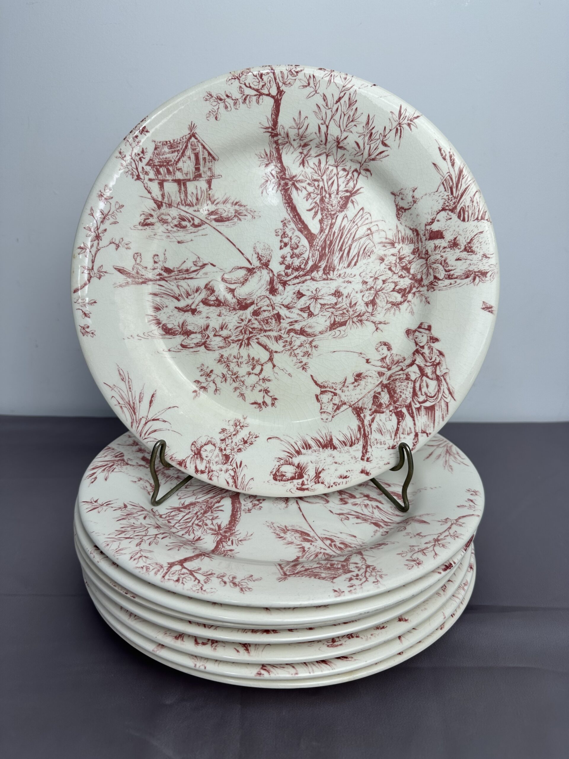 8 assiettes plates Gien Toile de Jouy