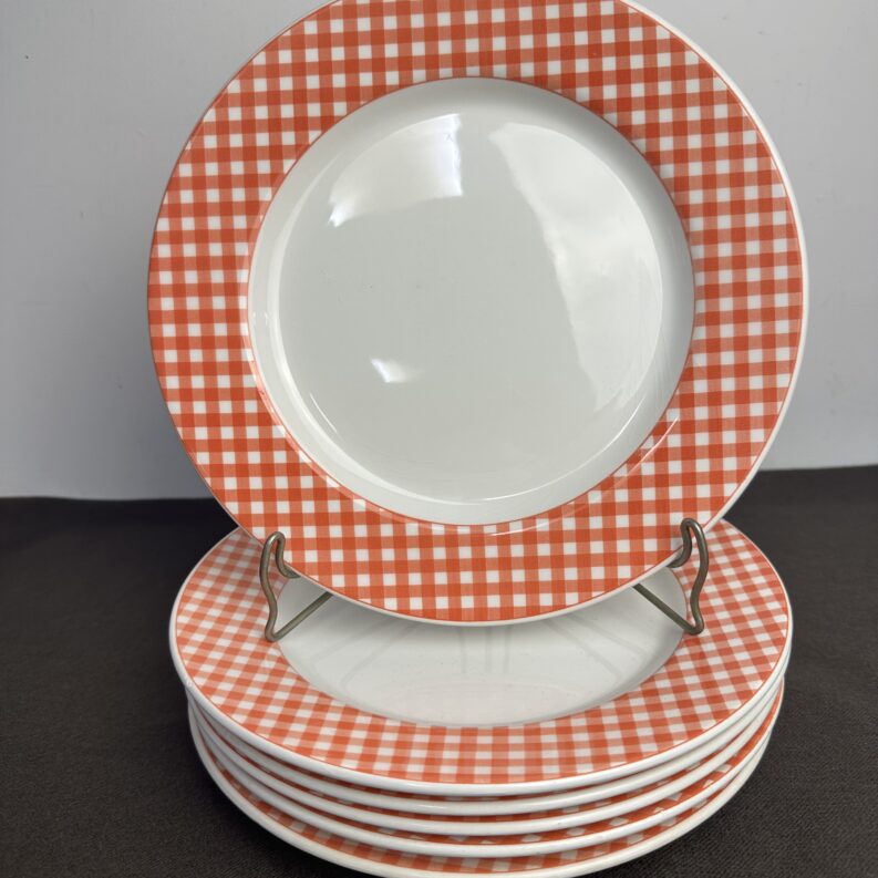 6 assiettes plates Quadrifoglio motif vichy
