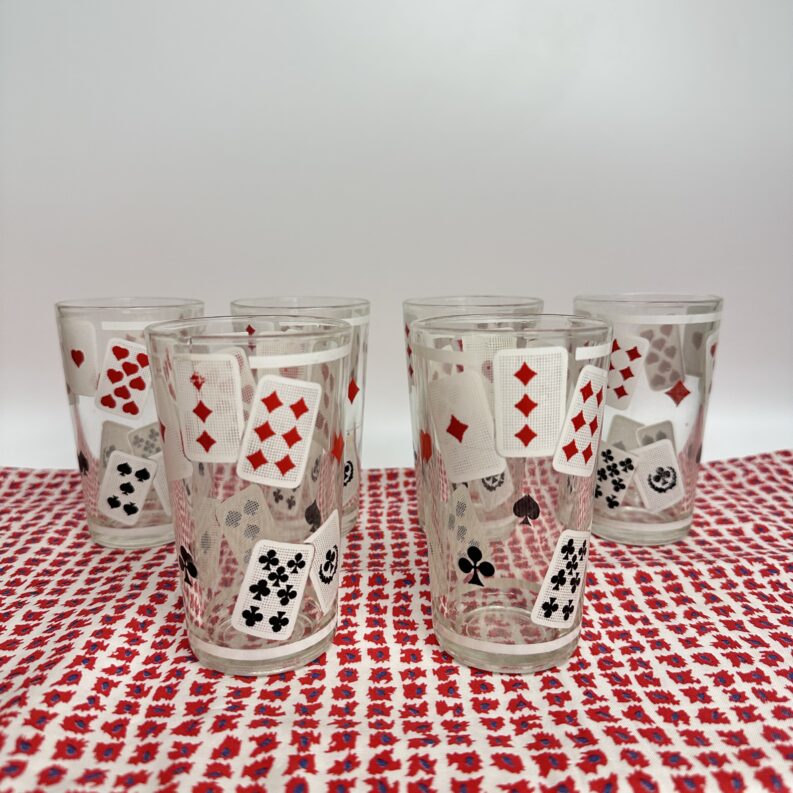 6 verres vintage motif jeu de cartes