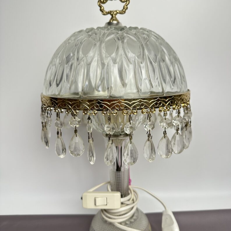 Lampe Michelotti vintage en verre et pampilles