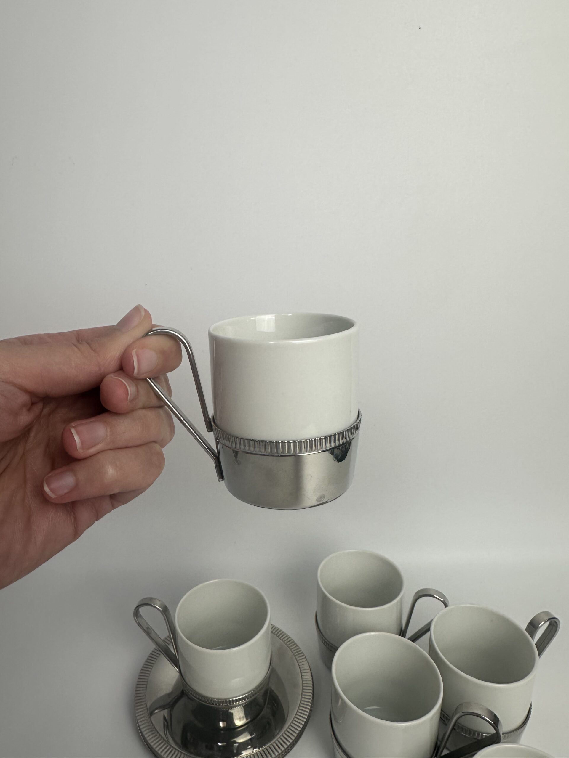 6 tasses expresso et soucoupes en inox Letang Remy – Image 4