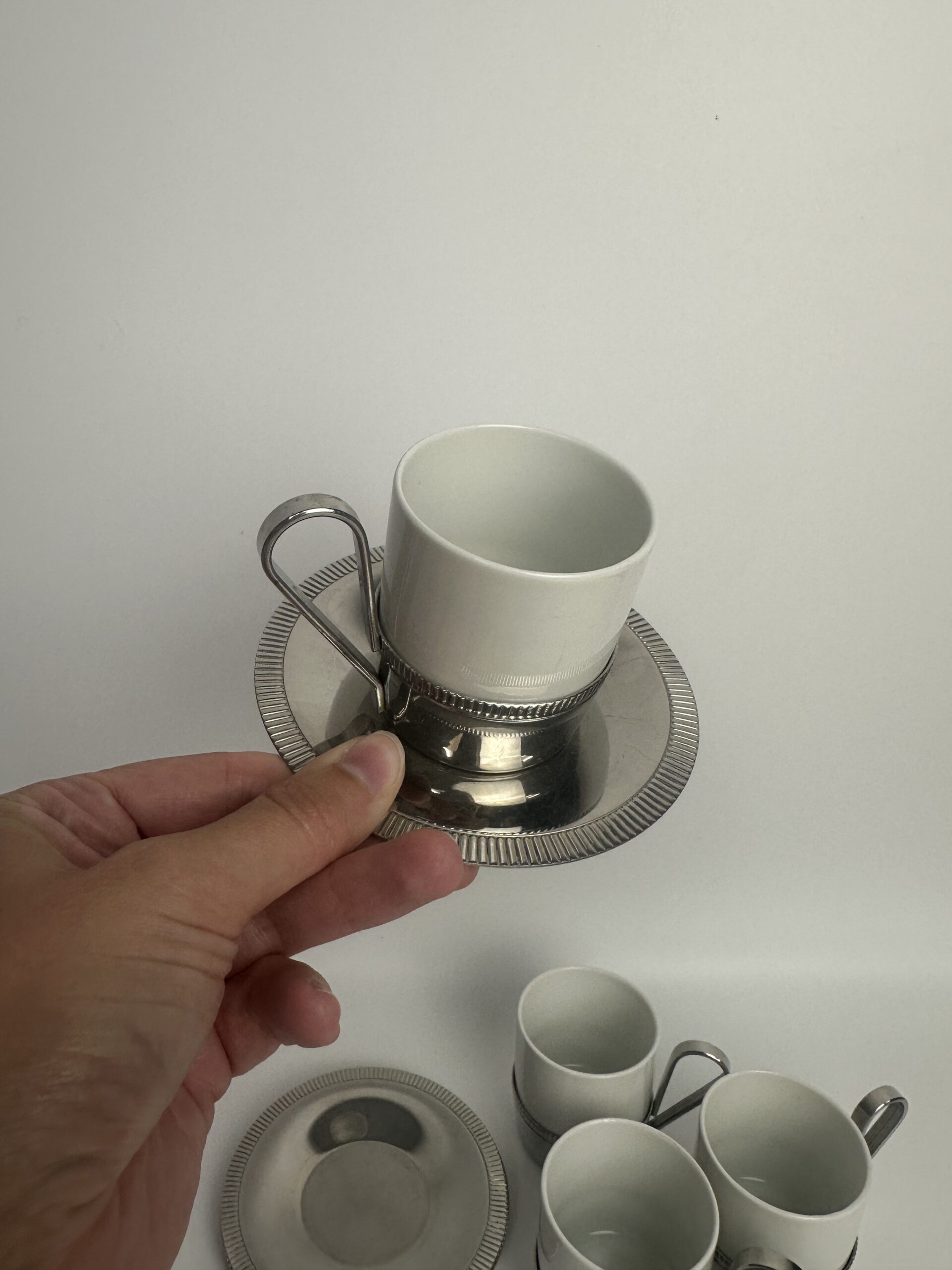 6 tasses expresso et soucoupes en inox Letang Remy – Image 6