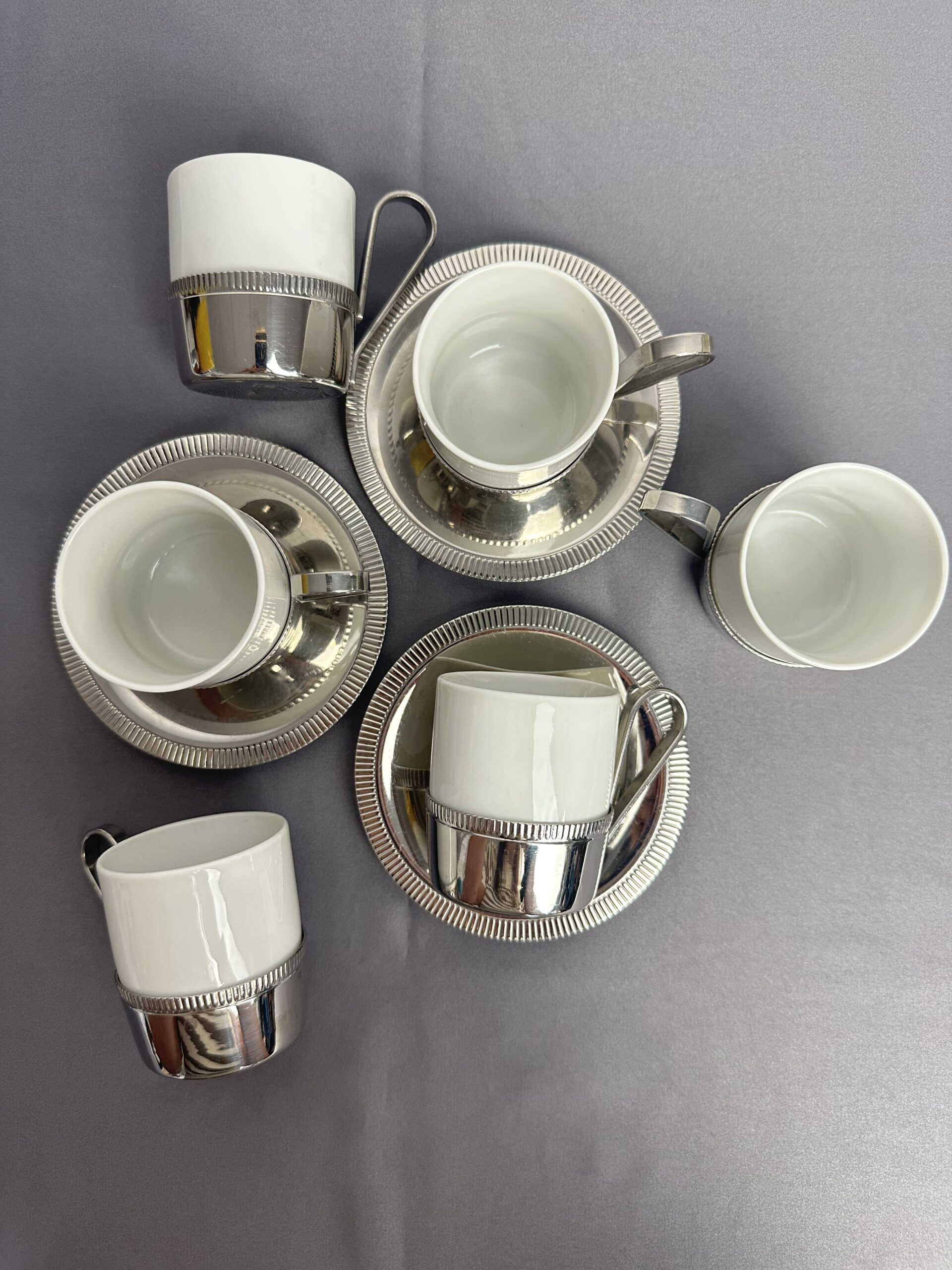 6 tasses expresso et soucoupes en inox Letang Remy