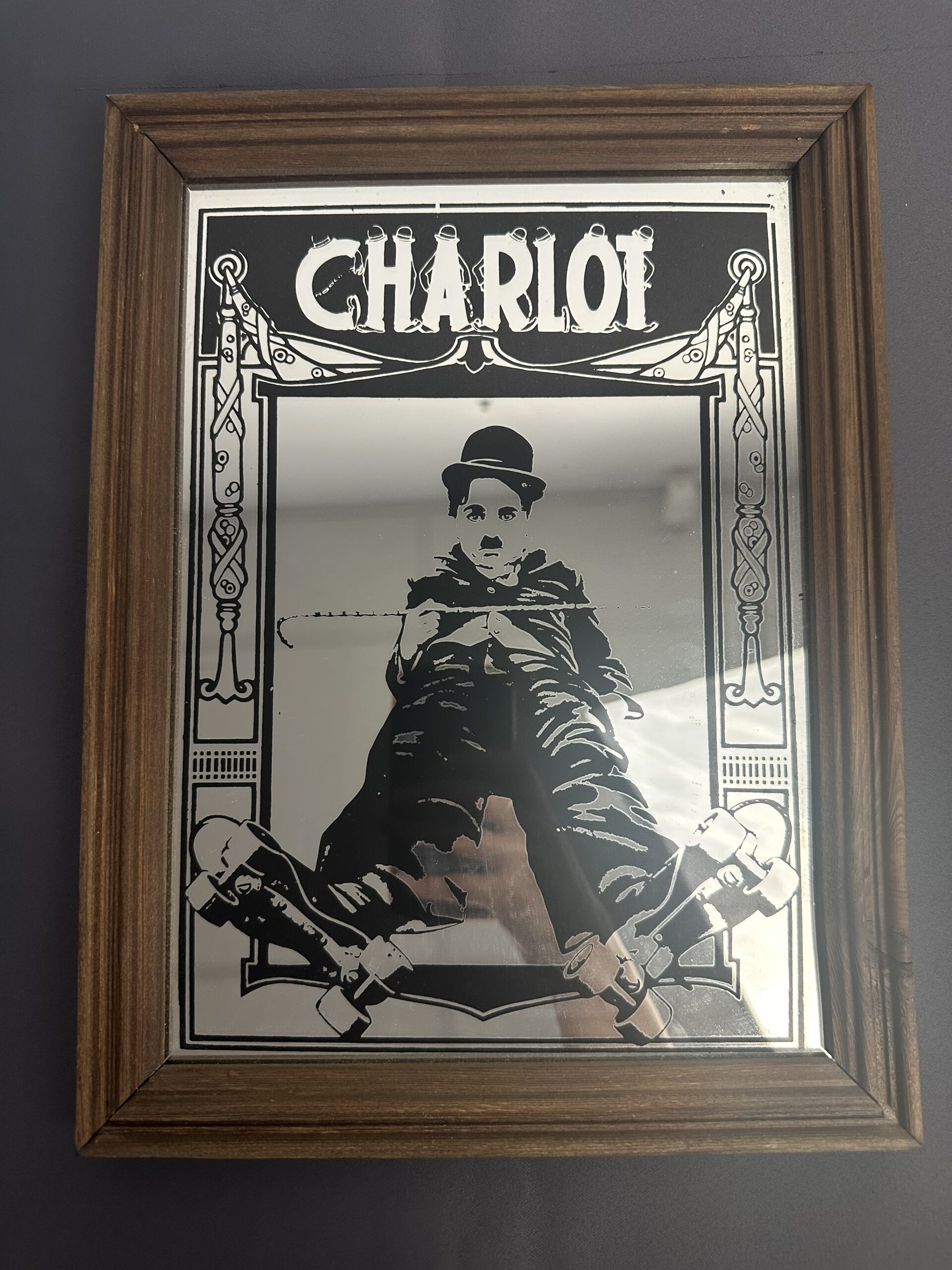 Miroir sérigraphié vintage Charlot Charlie Chaplin