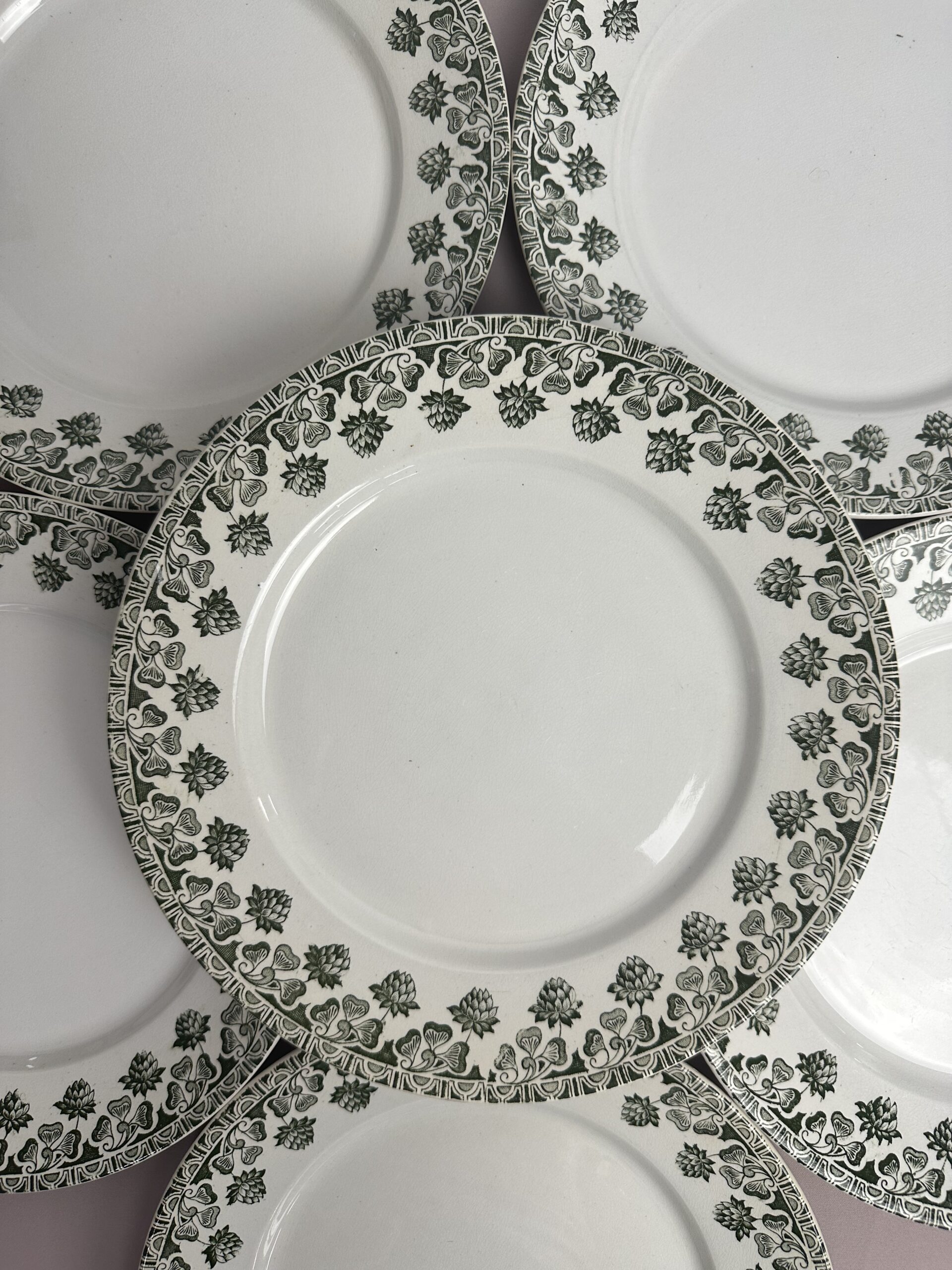 6 assiettes anciennes Badonviller Trèfle Terre de Fer