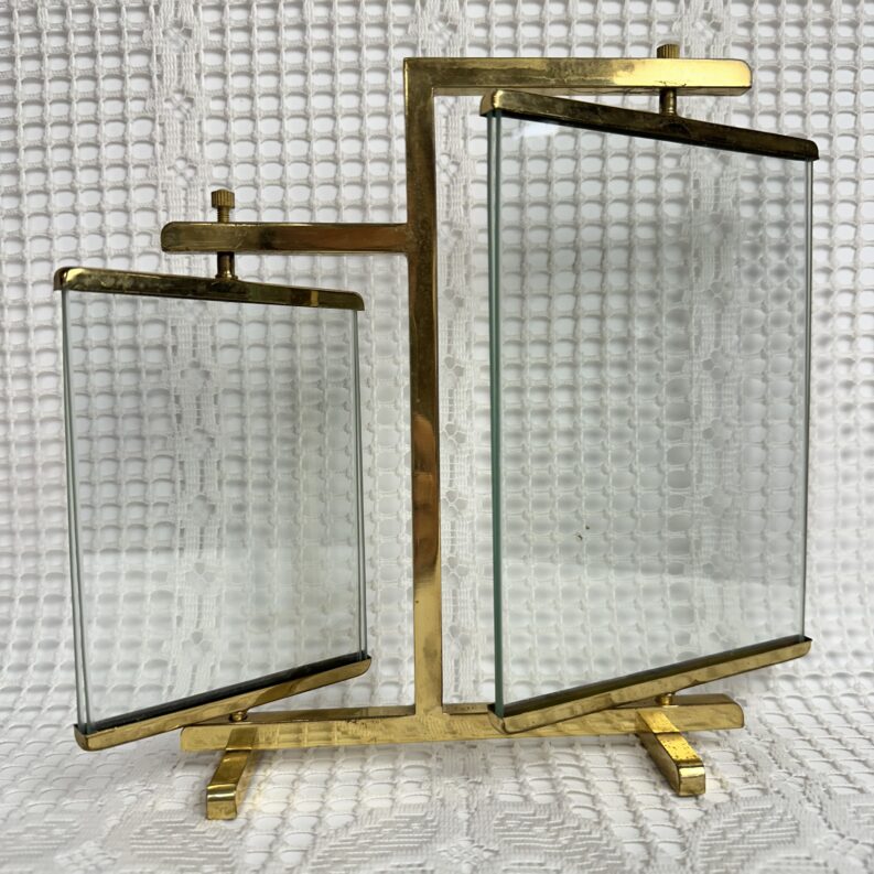 Double cadre photo vintage doré en laiton