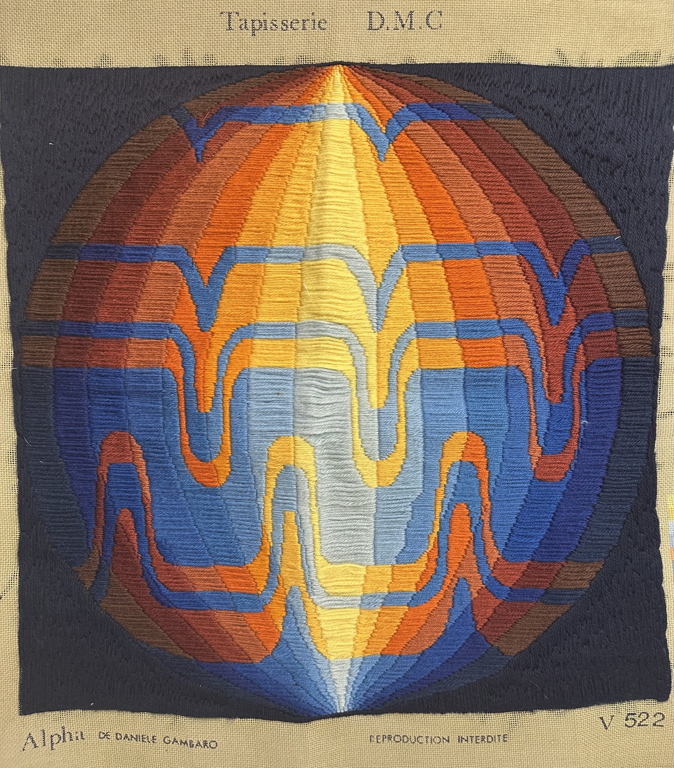 Tapisserie DMC Alpha par Danièle Gambaro 1979