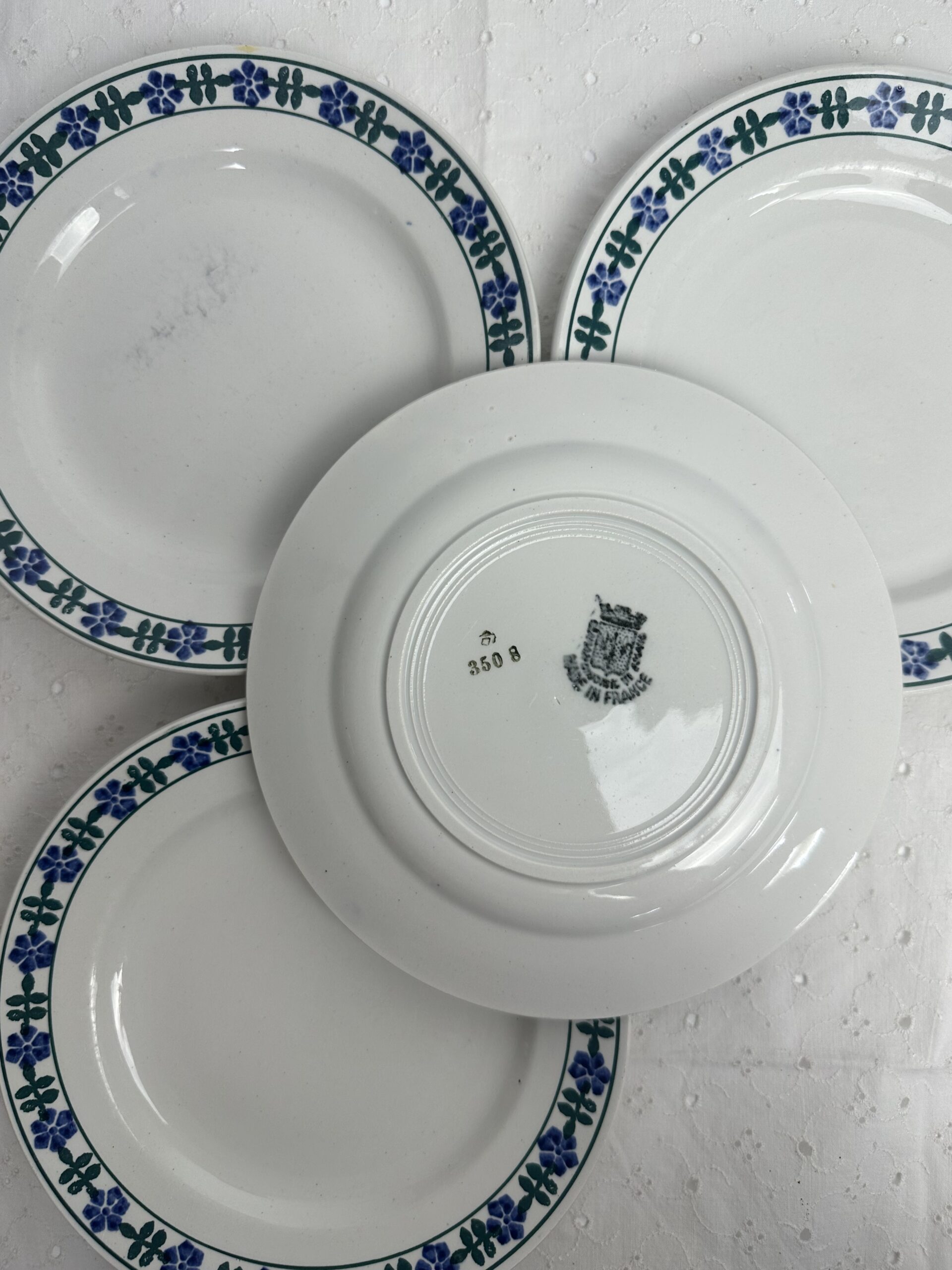 4 assiettes Saint Amand frise fleurie verte et bleue – Image 11