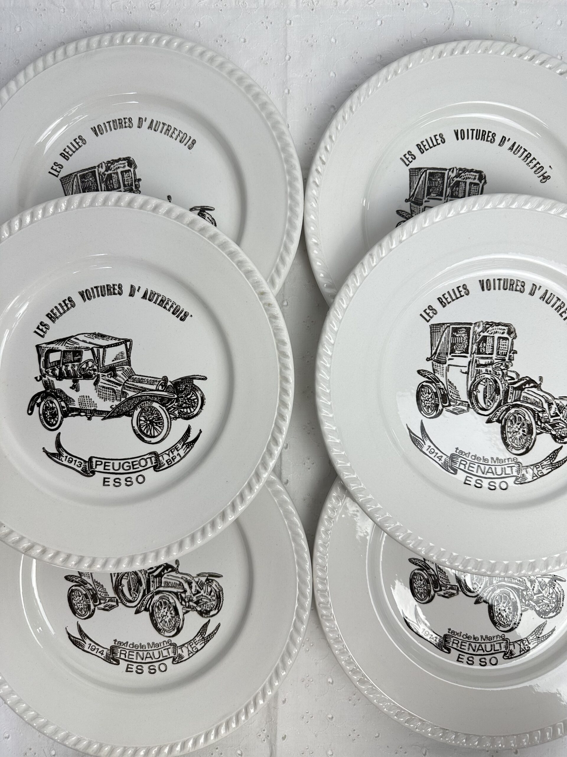 6 assiettes Les belles voitures d'autrefois Renault Esso
