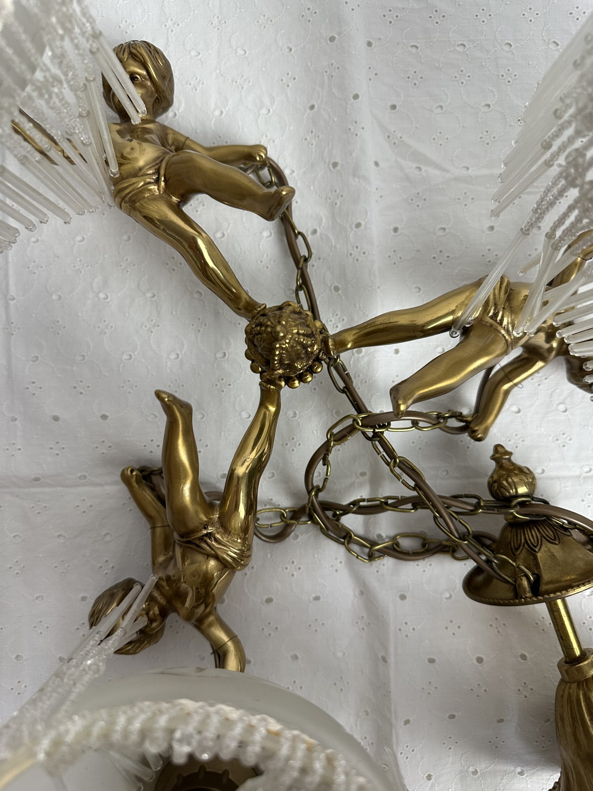 Lustre 3 angelots laiton et verre dépoli – Image 13