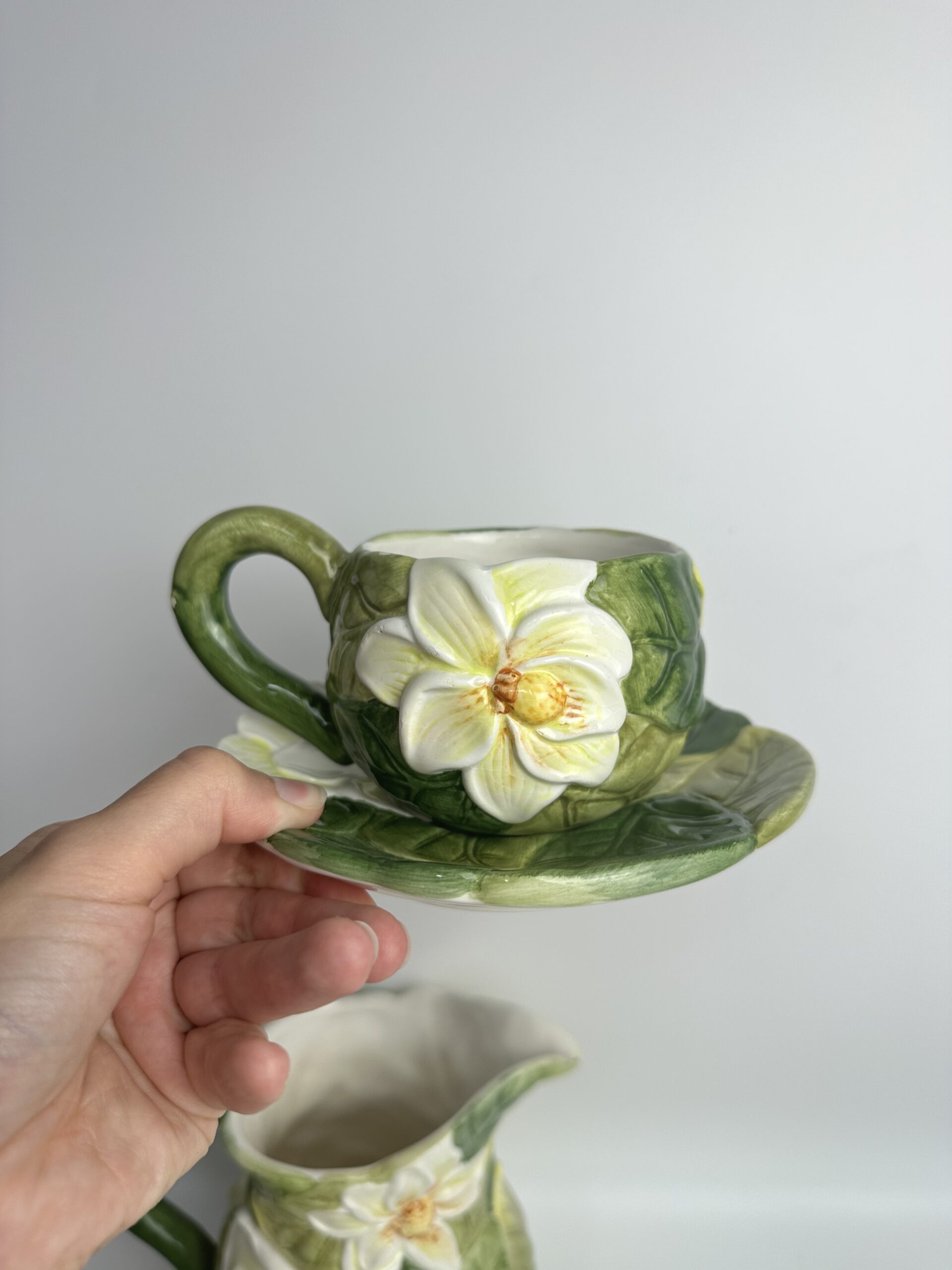 Service à thé ou café barbotine fleurie vintage – Image 6