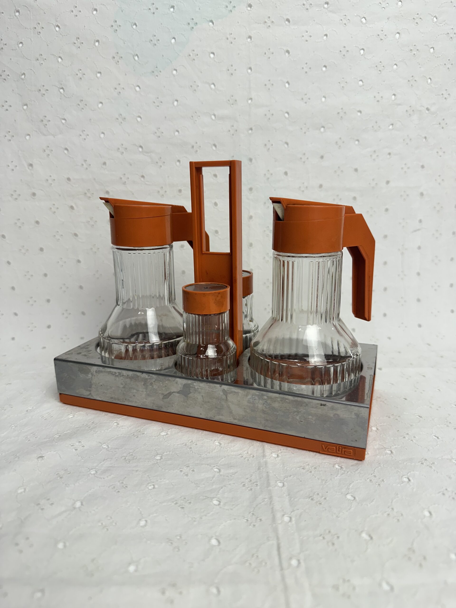 Serviteur à condiments vintage Valira années 70 orange