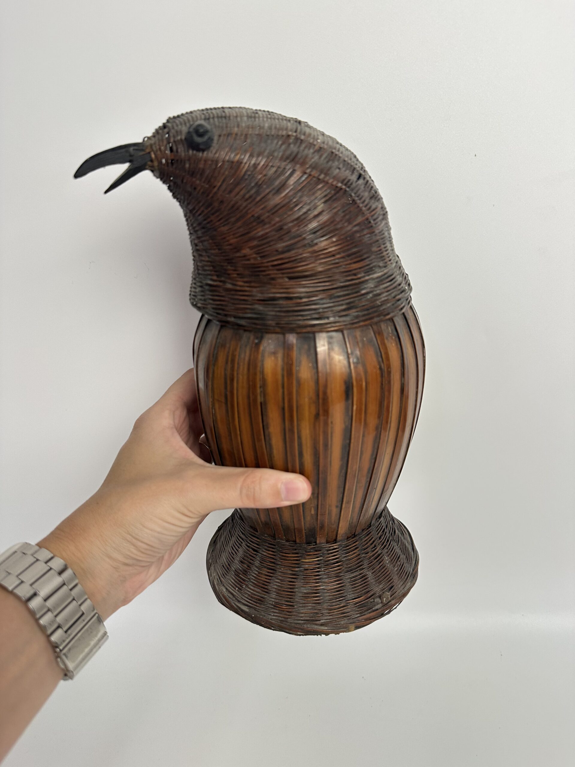 Ancien porte-bouteille vintage osier – Image 11