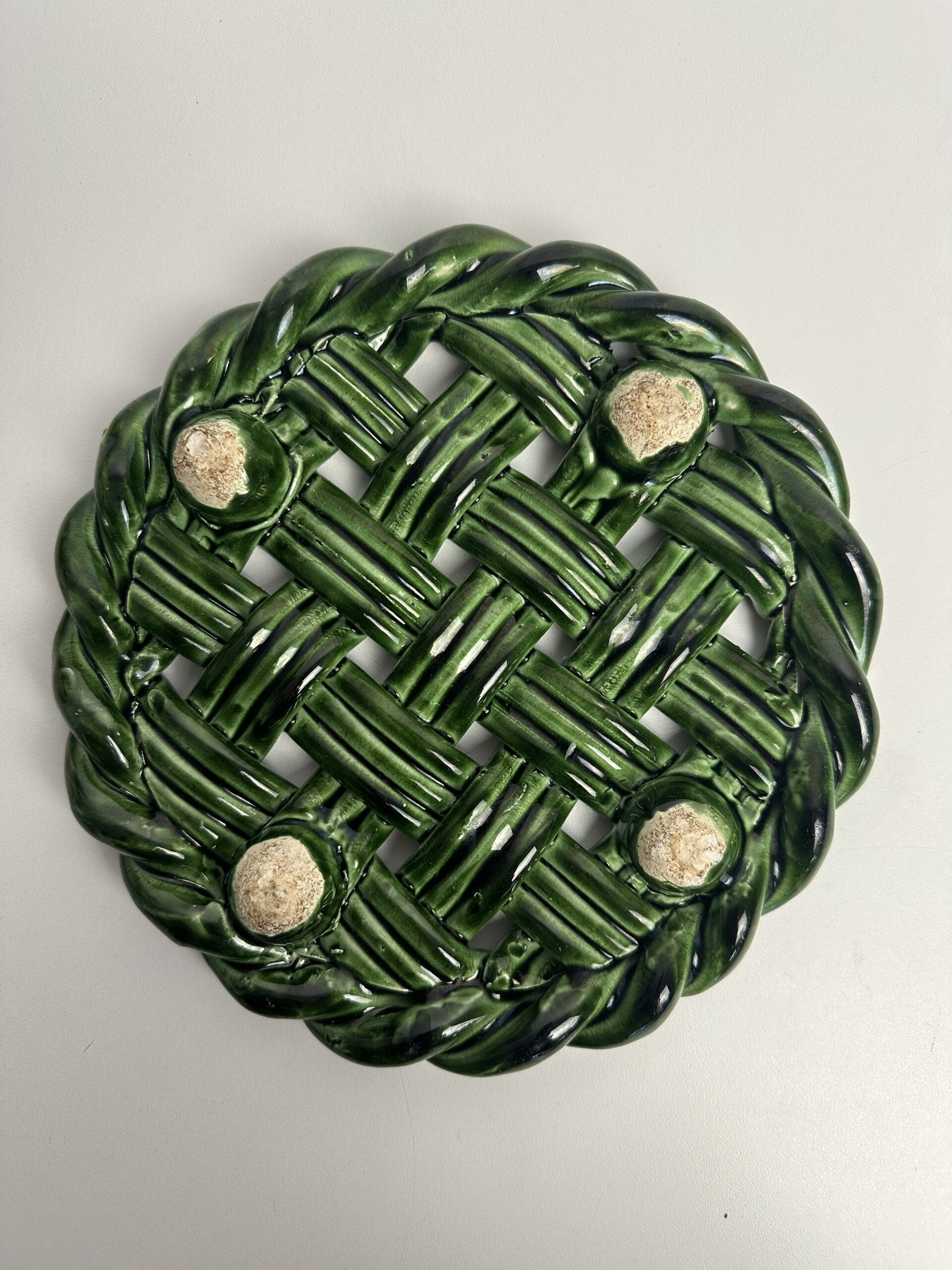 Dessous de plat vintage en céramique vernissée verte – Image 8