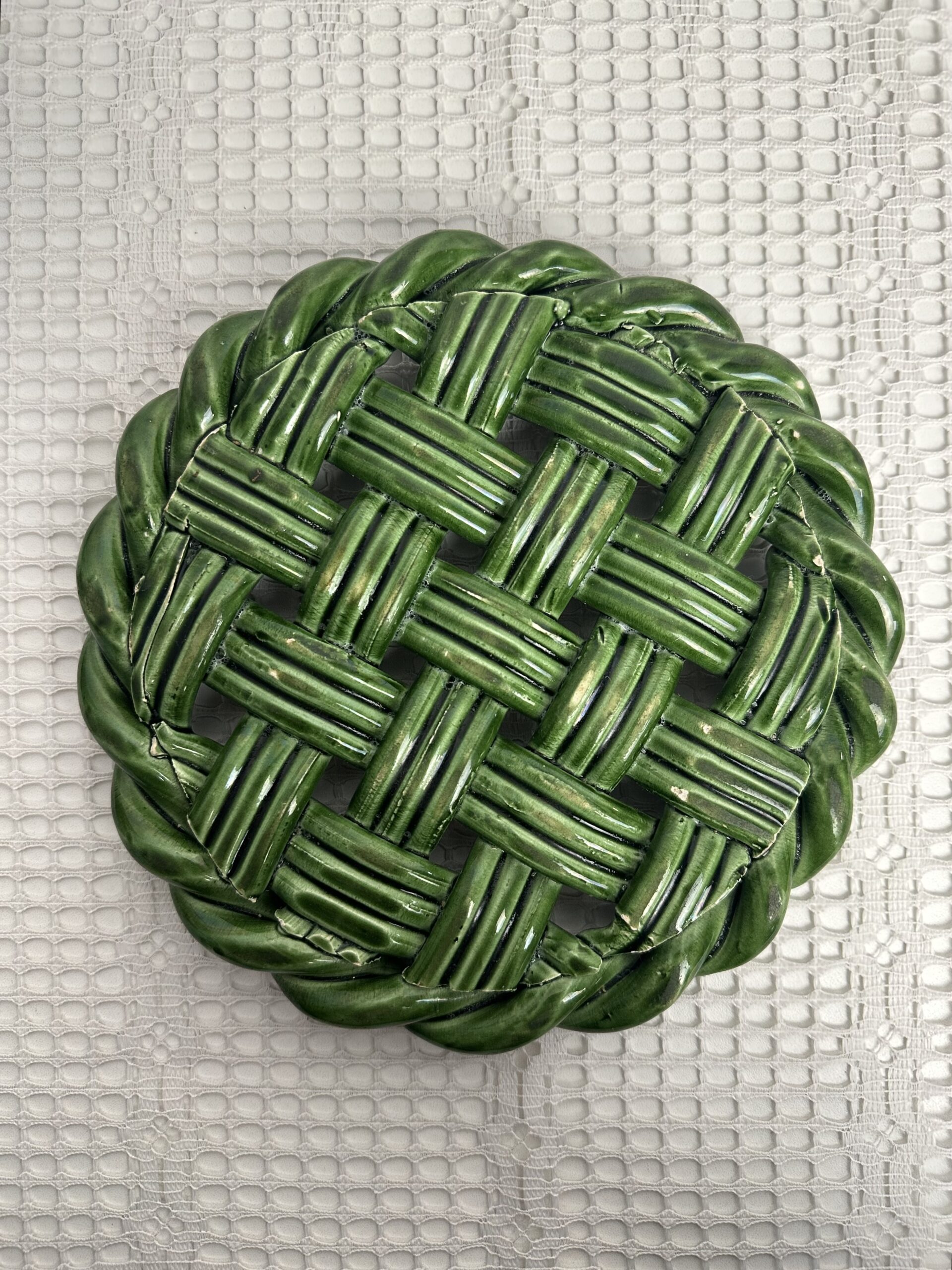 Dessous de plat vintage en céramique vernissée verte