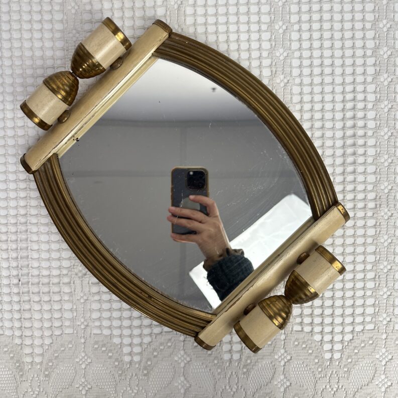 Plateau miroir Art Déco en bois et laiton